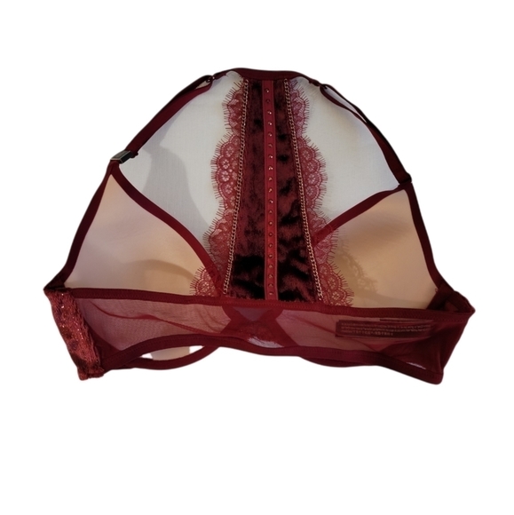 Victoria’s Secret Very Sexy High Neck Lace Plunge Bra‎ 32C Burgundy Red - Picture 2 of 9